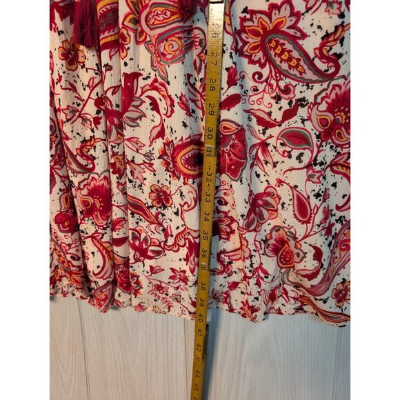 Torrid Mini Gauze Lace-Up Skater Dress Size 00 Red Paisley Crochet Pockets - Picture 11 of 11